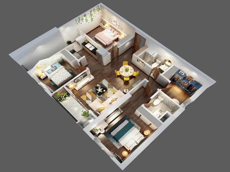 Thiết kế căn hộ 3 phòng ngủ